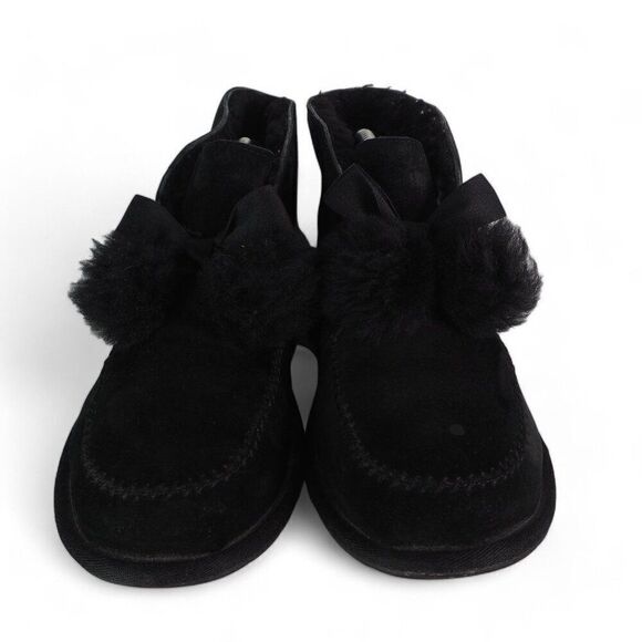 UGG Kallen Suede Moc Toe Pom Pop Suede Ankle Booties Black 1017541 Women's 7 - Picture 3 of 12